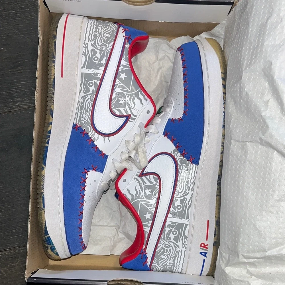 Classic Low-Top Sneakers in White/Blue/Red - Premium Casual Style - Picture 1 of 2